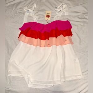 Entro Pink and Red Ruffle Blouse